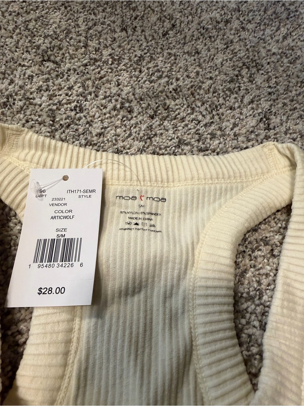 Moa Moa Cream Ribbed Scoop Tank